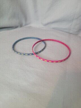 Vintage Pink & Blue Thin Straw Bracelet Set